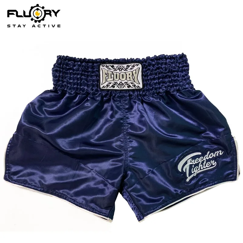 FLUORY Muay Thai Shorts Solid Color Embroidered Soft and Comfortable Training Shorts Men's Fighting Women's MMA Boxing Shorts