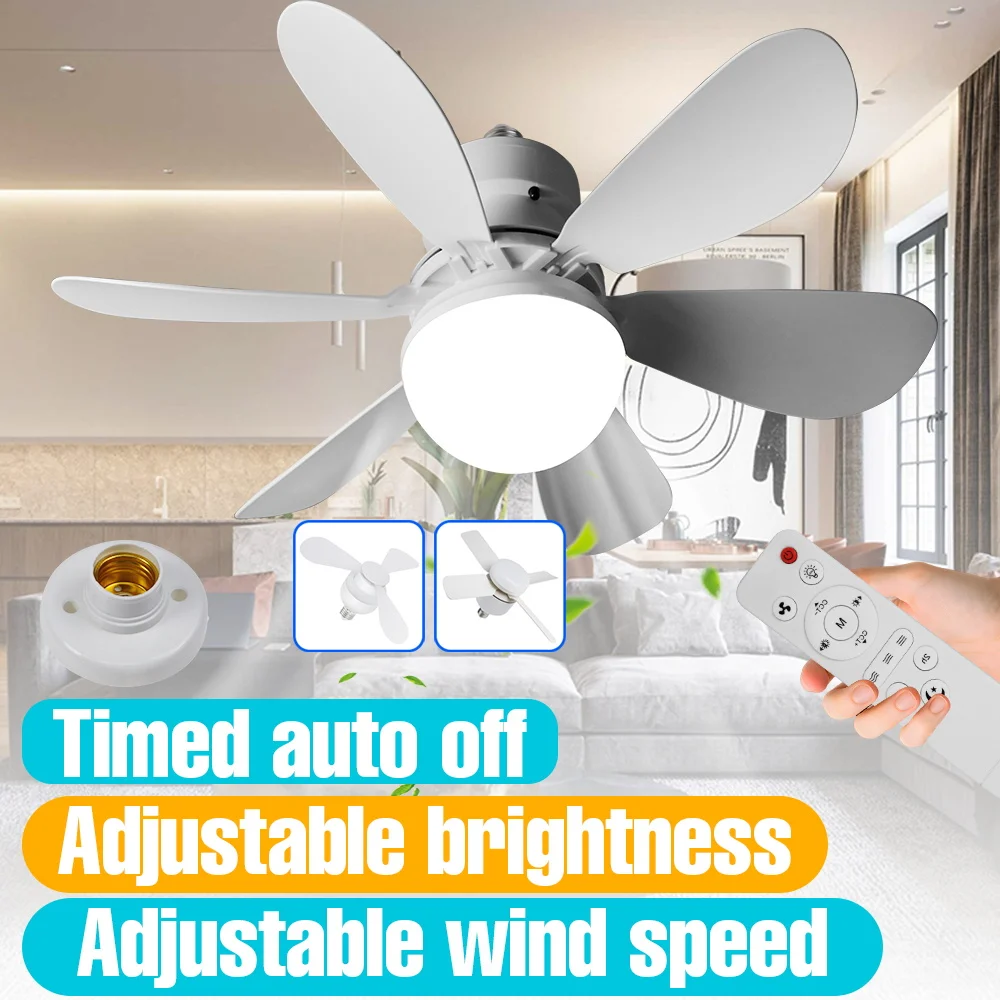 35W LED Fan Light Bulb 6Blades 110/220V With Remote Control 3Speed Wind Adjustable E27 Ceiling Lamp For Home Living Room Bedroom