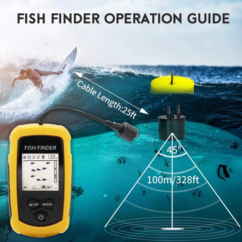 เครื่องหาปลาโซนาร์แบบพกพา 100  - Fish Finder Transducer 200Khz บทวิจารณ์และราคา