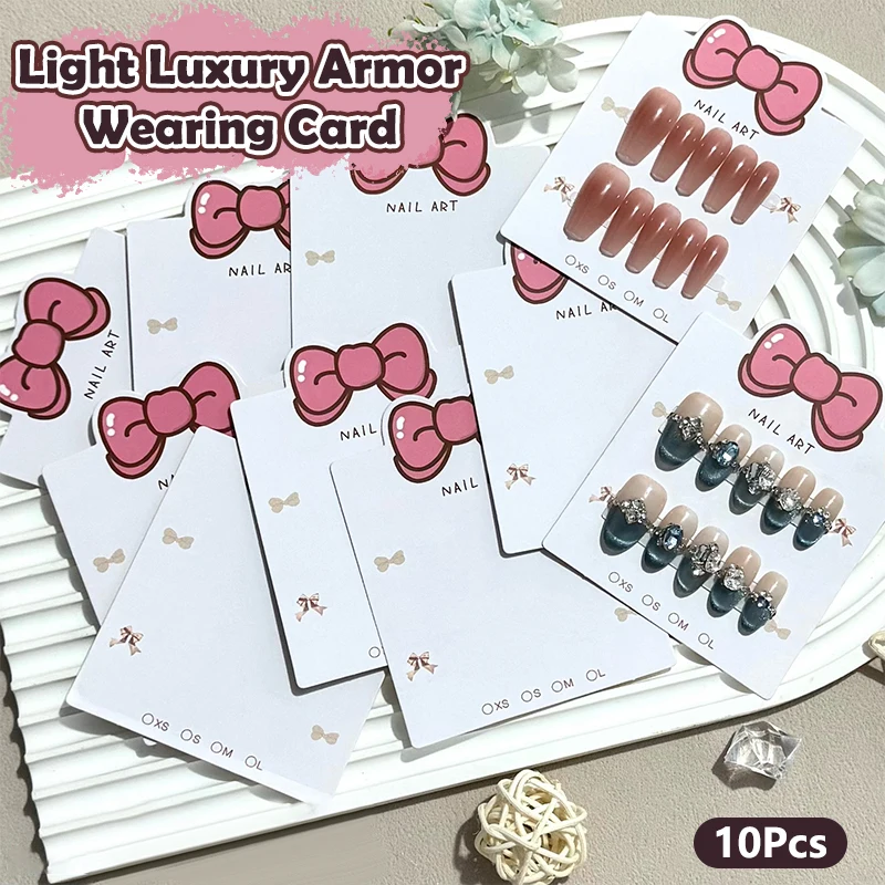 10Pcs Bow Tie False Nails Display Cards Cartoon New Style False Nail Tips Portable Nail Photography Props Manicure Showing Tools