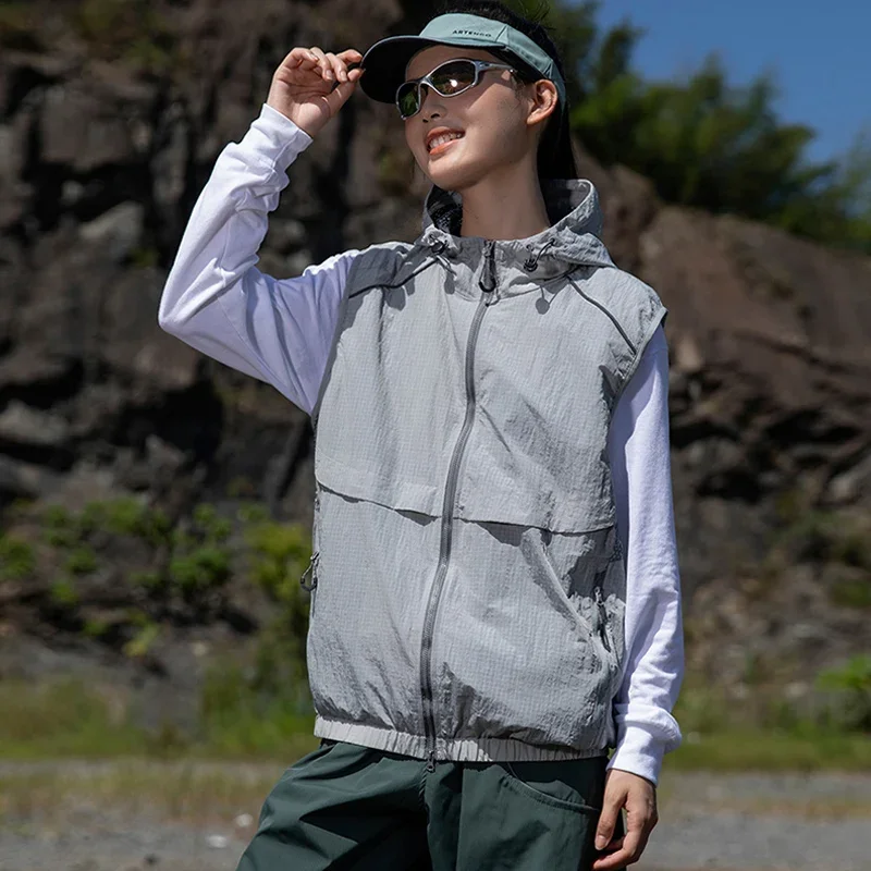 

Куртка-жилет для мужчин и женщин, уличная быстросохнущая спортивная мода, свободная повседневная техническая одежда, жилет с капюшоном, куртка унисекс, походный байкерский жилет