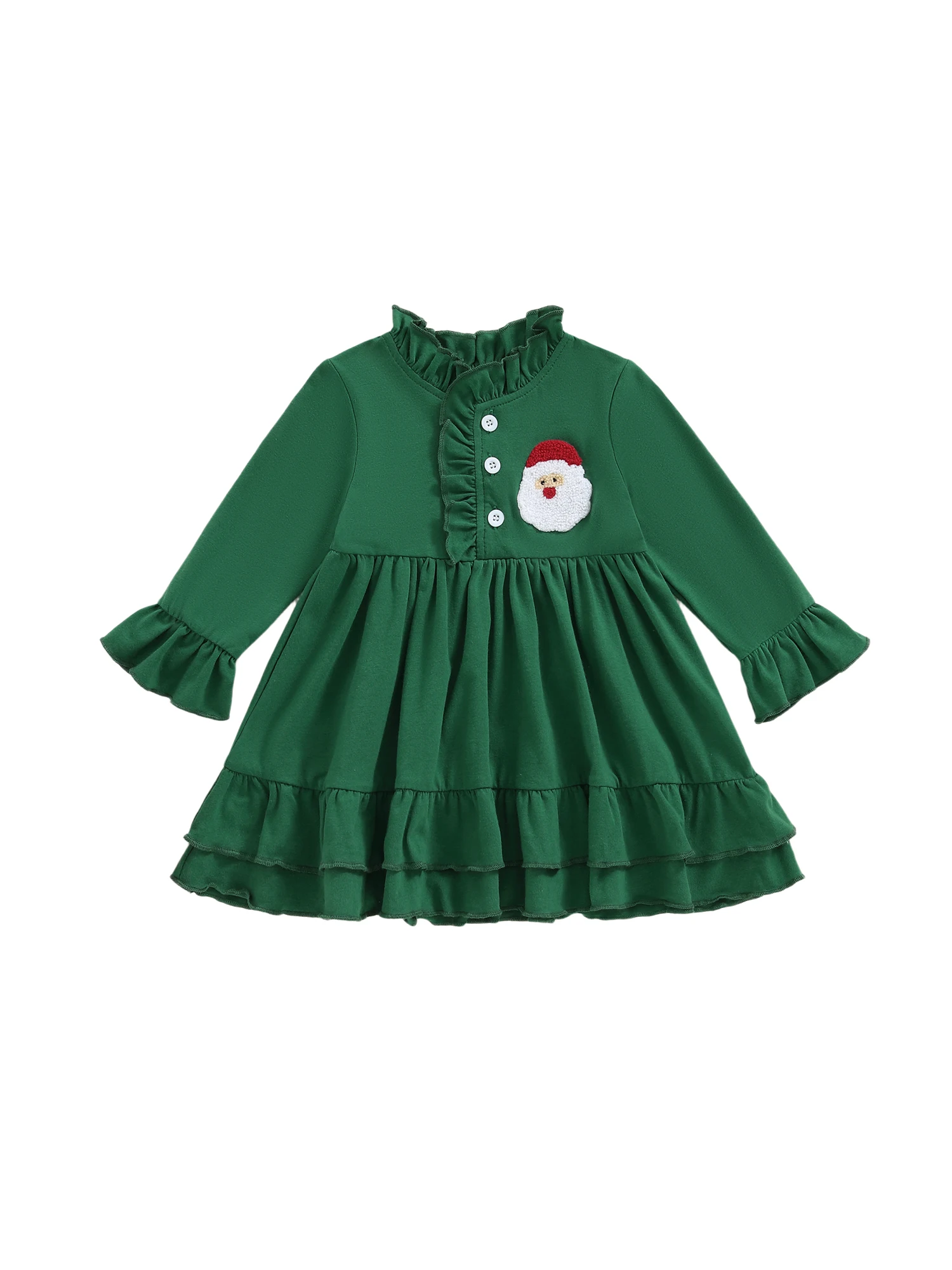 Conjunto de pijama de Natal para bebês meninas com botão de manga comprida e vestido de noite bordado de rena
