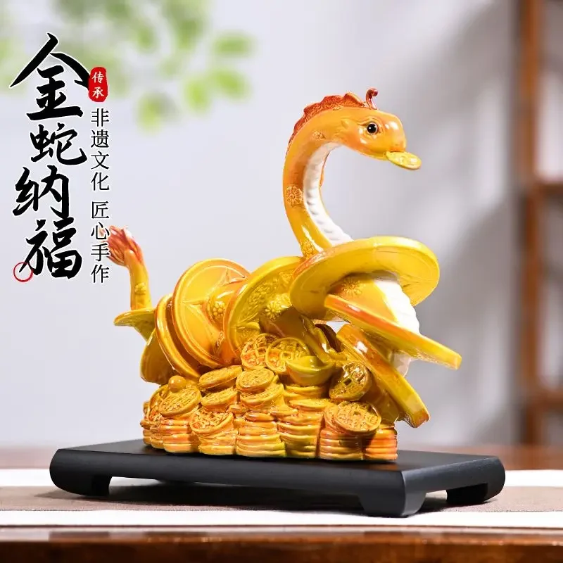 2025 Year of the Snake Ornament Mascot Ceramic Crafts Living Room Wine Cabinet Light Luxury Decorations Housewarming Gifts