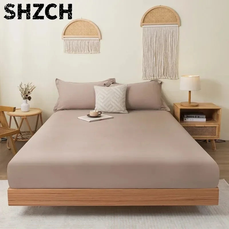 Cotton Fitted Sheet with Elastic Bands Non Slip Adjustable Mattress Cover for Double King Queen Bed 120x200 150x200 200x220cm