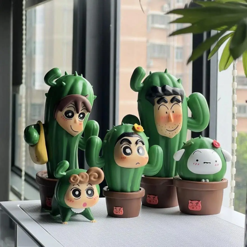 Bandai 5pcs/set Anime Crayon Shin-Chan Action Figures Cos Series Cactus Figurines Car Decoration Doll Model Kids Toys Fans Gifts - view 2