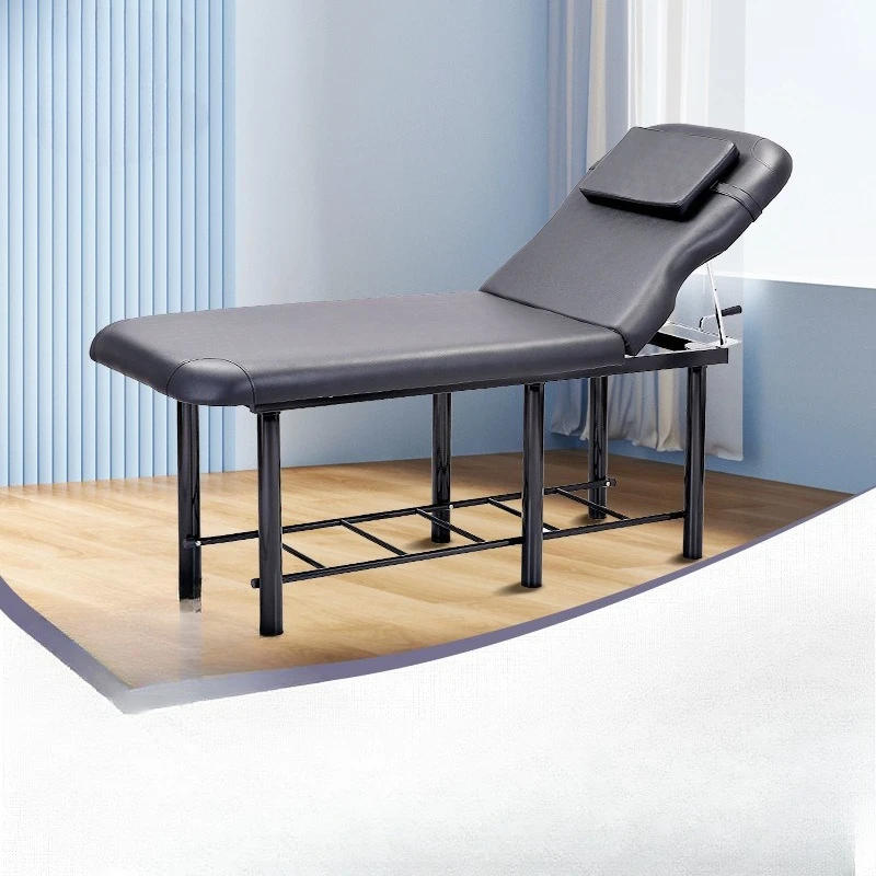 

Black beauty bed with holes Massage bed Beauty salon Eyelash body pattern embroidery bed Adjustable back beauty chair