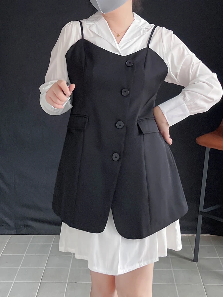 

Комплект Conced Belly Plus Size Long Sve irt Dr Vest Юбка трапециевидной формы с высокой талией Корейская осенняя одежда для поездок на работу Faion