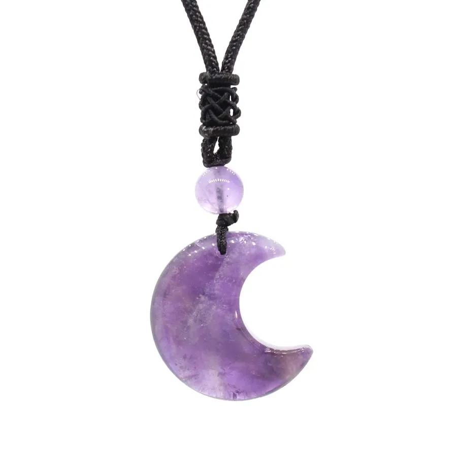 

Natural Crescent Moon & Star Stone Pendant Necklace Amethyst Crystal Quartz Green Aventurine Unisex Jewelry for Women And Men