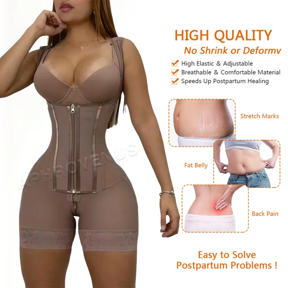 Fajas Colombianas Double Compression Body Shaper Girdle Three Hooks and Zipper At Front Slimming Reducing Shapewear without Bra