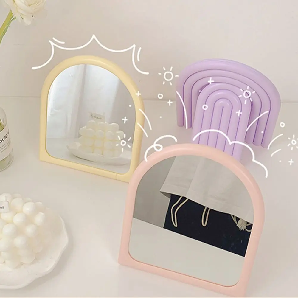 Personalized Arch Shaped Makeup Mirror Foldable Elegant Dressing Mirror with Bracket Cute Vanity Mirror Home Use