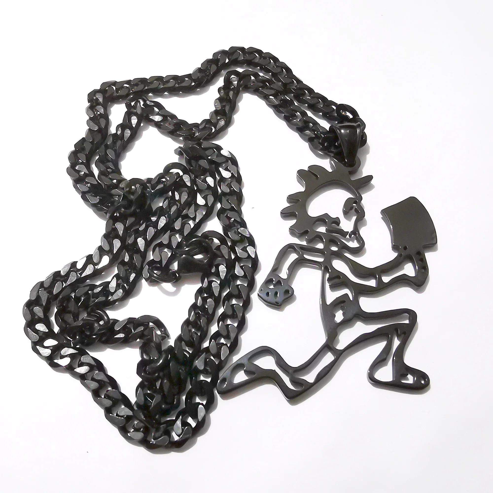 Black Large 2icnh tall Juggalette Charms ICP Hatchetman Girl boy Necklace Pendant For Women Men Stainless Steel Chain 4mm 24''