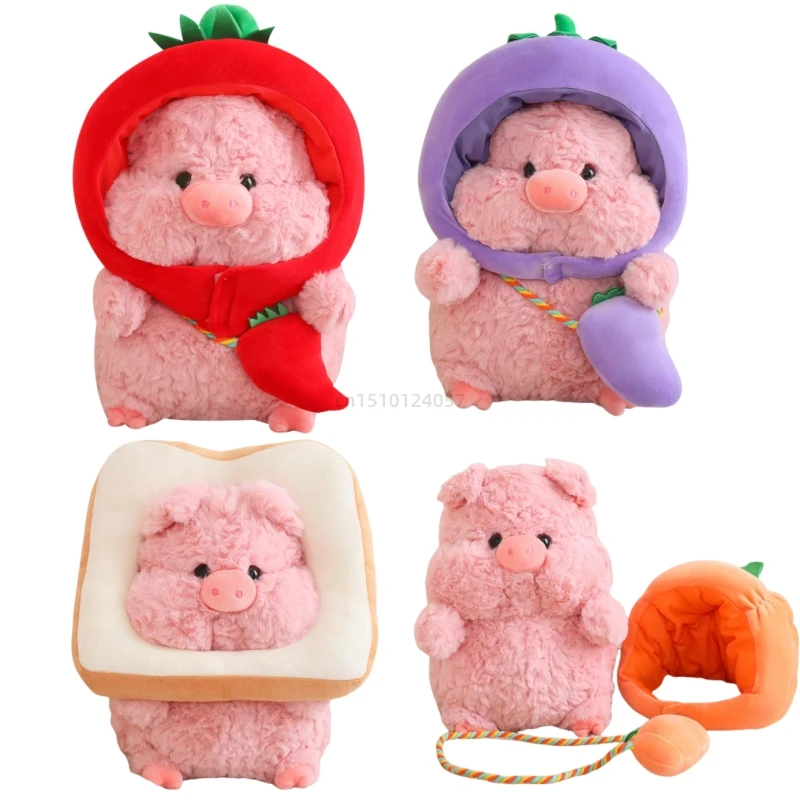 Juguetes de la serie de PAN vegetal de cerdo rosa, animales giratorios, zanahoria suave, pimienta de peluche, berenjena, muñecas de calabaza, regalos de cumpleaños para bebé