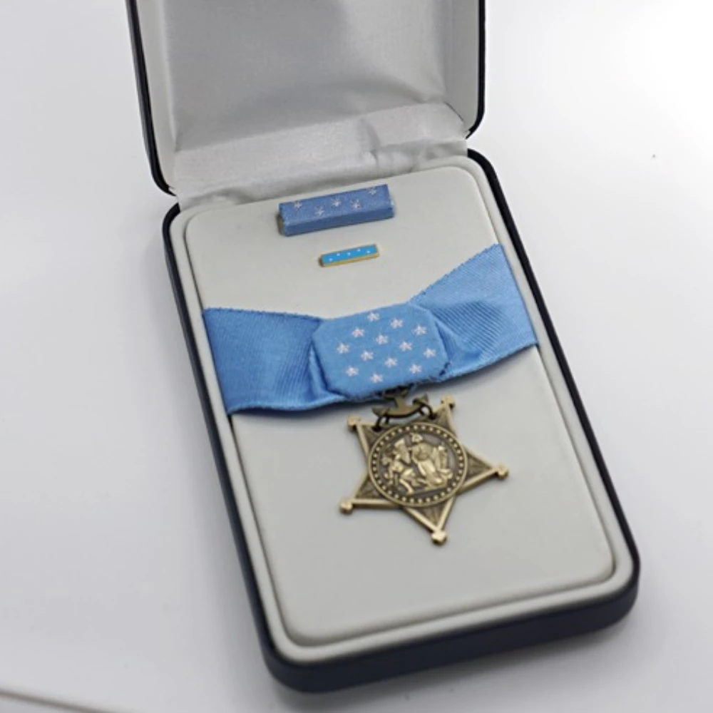 Medalla de Honor de la Marina de EE. UU., insignias de cinta para el cuello del ejército con caja, colección de historia para fanáticos militares, manualidades
