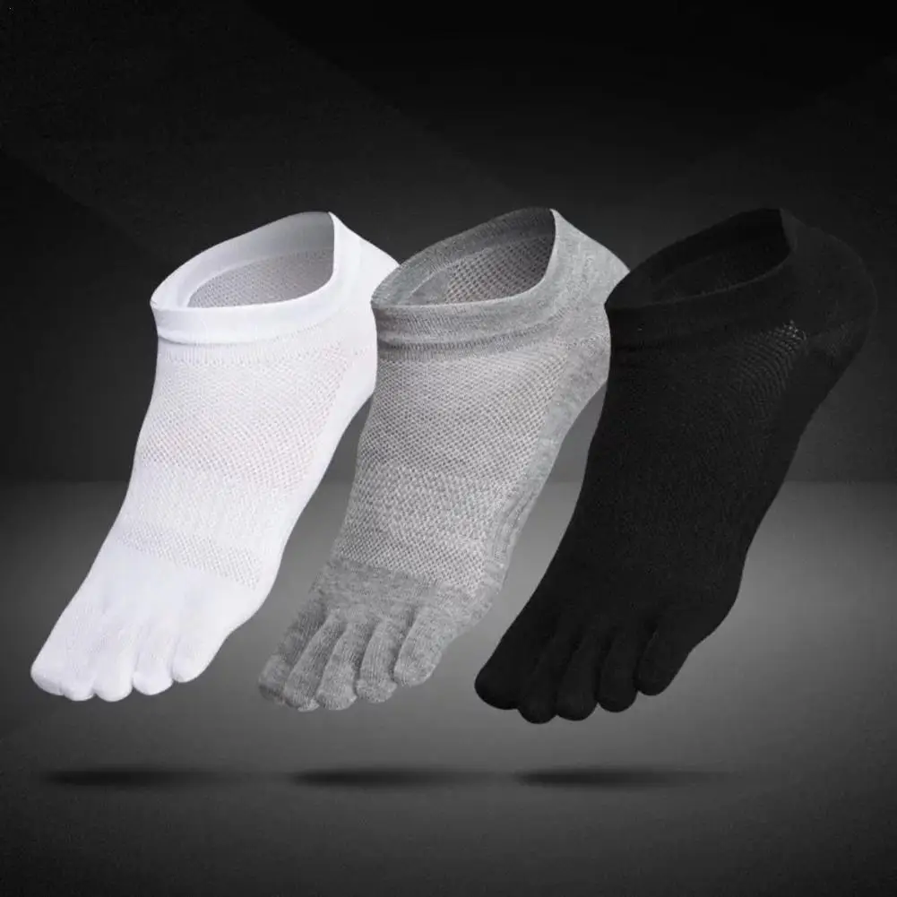 Chaussettes en coton à cinq doigts pour hommes, chaussettes courtes respirantes, chaussettes d'équipage de rinçage, chaussettes de sport de course, document solide, noir, blanc, gris