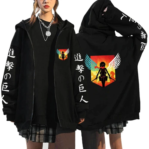 Imagen 2 del producto Sudadera con capucha con cremallera y estampado gráfico de tendencia Attack on Titan, ropa informal de moda para hombres y mujeres, sudaderas versátiles de lana