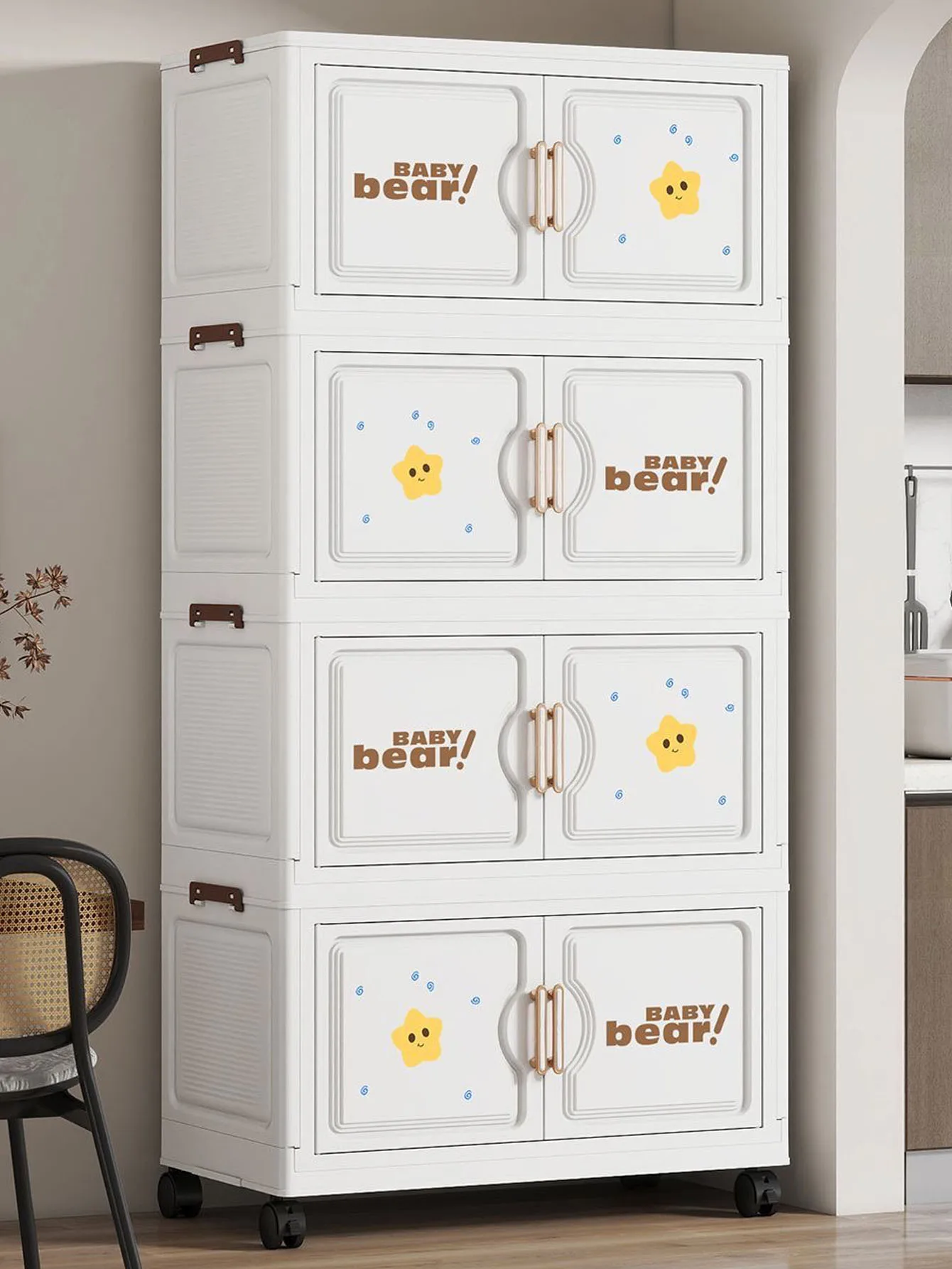 Armário de Plástico Dobrável Sem Ferramentas para Roupas de Bebê – Unidade de Armazenamento em Camadas para Casa, Economia de Espaço para Sala de Estar e Quarto