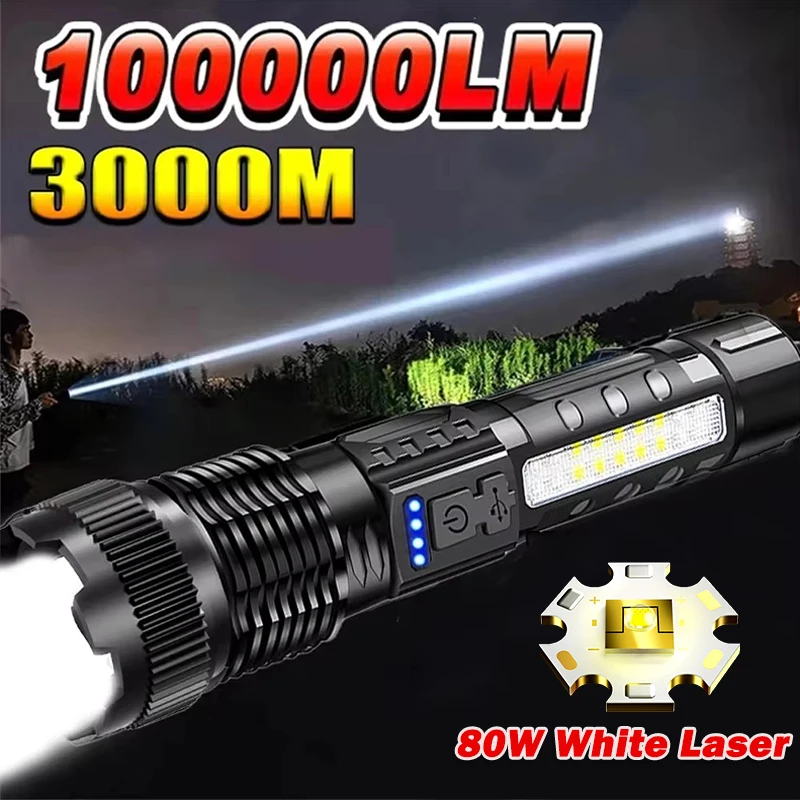 High Power Led Flashlight Portable USB Rechargeable Led Lamp with COB Side Light Pen Clip Zoom Torch Camping Emergency Lantern