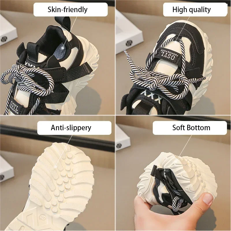 New Arrival Children Sneakers Pretty Silhouette Girl Running Shoes Pink Black Khaki Trendy Kids Shoes Boys Training Shoes