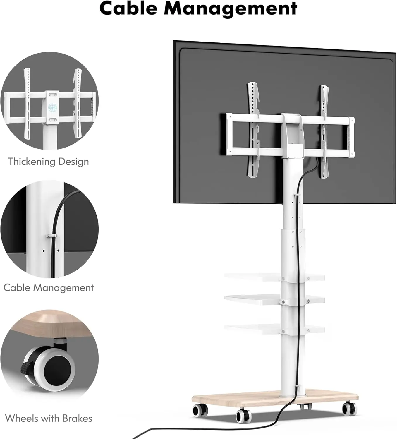 Rollende tv-standaard, mobiele tv-wagen op wielen voor 32-70 inch flatscreen-tv's, hoge vloer-tv-standaard met draaibare houder voor Be