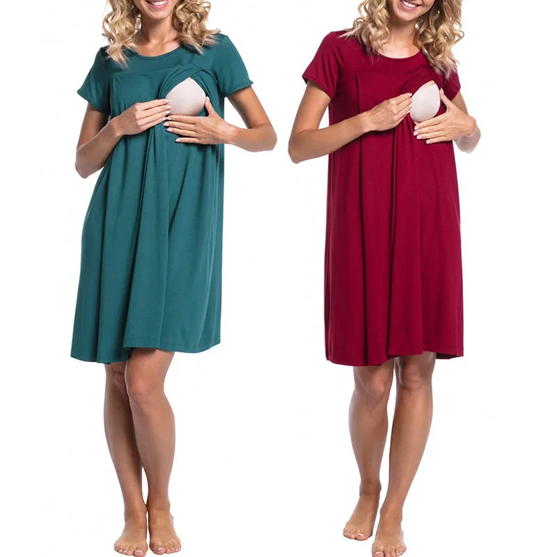 Hot Sale Maternity Dress for Women Dreastfeeding Dress Short Sleeve Nursing Dress Suitable for Childbirth in the Hospital