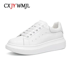 CXJYWMJL Genuine Leather Women Platform Sneakers Plus Size Spring Casual Vulcanized Shoes Ladies Thick Bottom Skate Shoes Woman