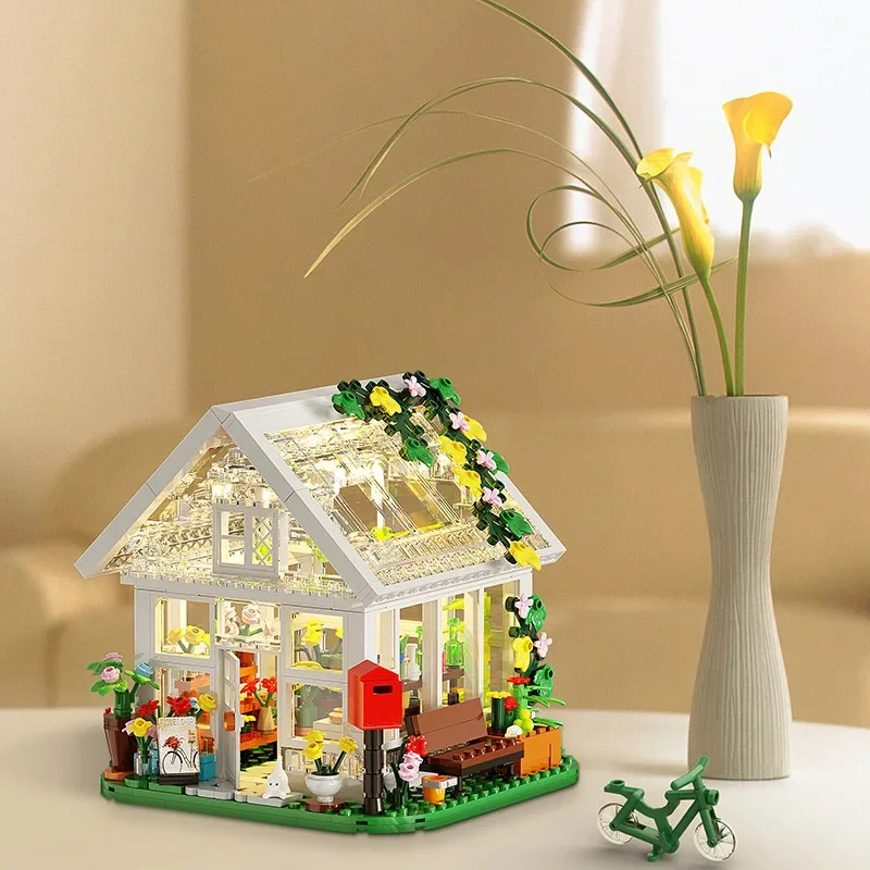 OURCREA Luminescent Flower House Building Block Set Leisure Light Openable House Hut Architecture Brick Toys Children Kid Gifts