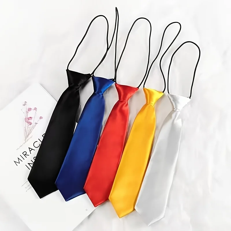 3Pcs Elastic Tie with Rubber Band, Solid Color, Shiny, No-Knot Elastic Cord, Black, Red, White, Multi-Color Polyester, Stage Performance, Party, Children's Performance, Men's Accessories