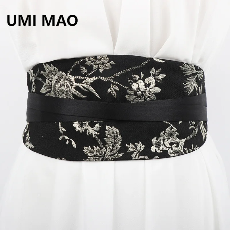 UMI MAO Feng الصناعة الثقيلة المطرزة الساتان حزام خصر المرأة العرقية التطريز مطاطا حزام قصر نمط مشد للخصر