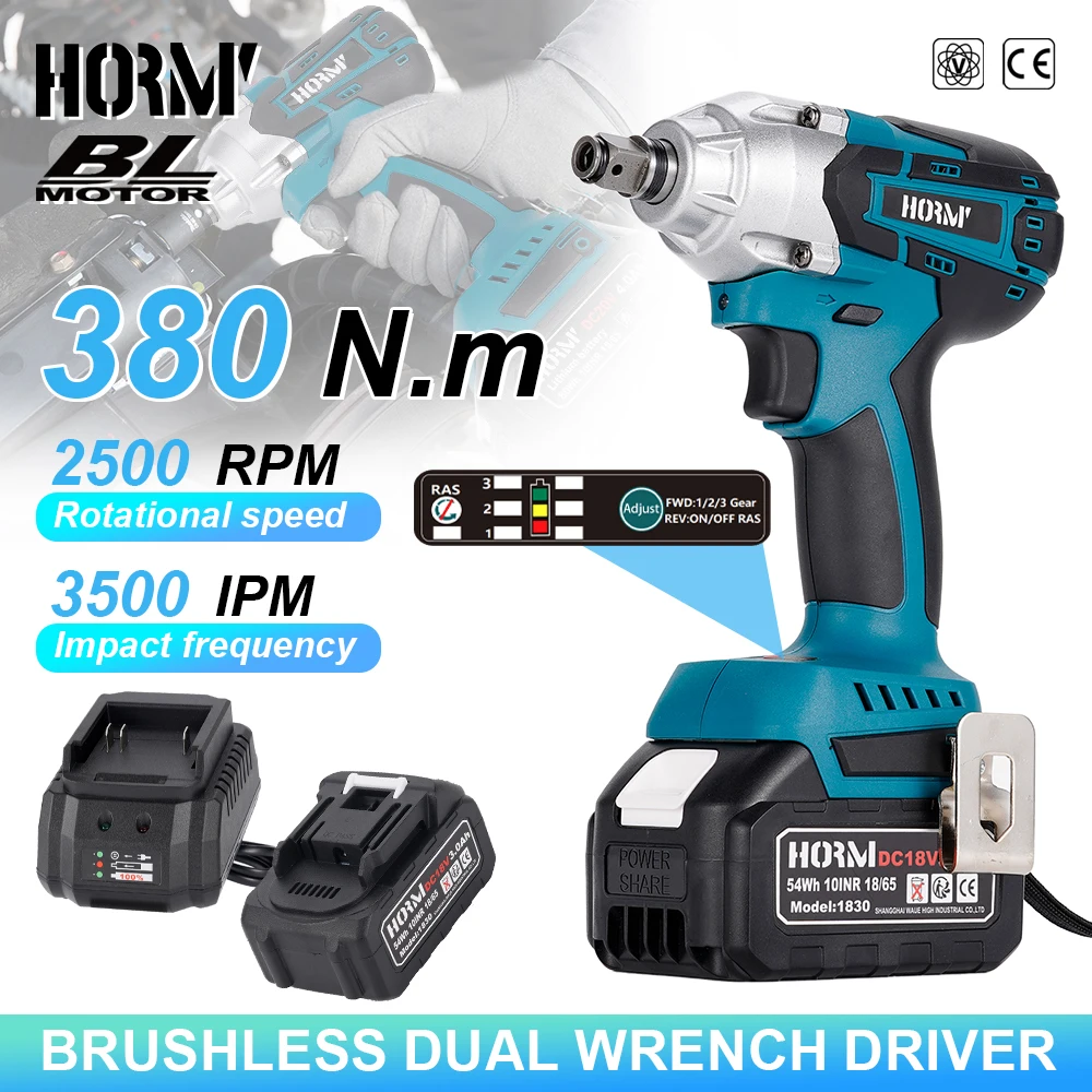 

1/2 Inch Brushless Electric Impact Wrench 380 N.m Cordless Screwdriver Compatible Electric Wrench Power Tools For Makita Battery