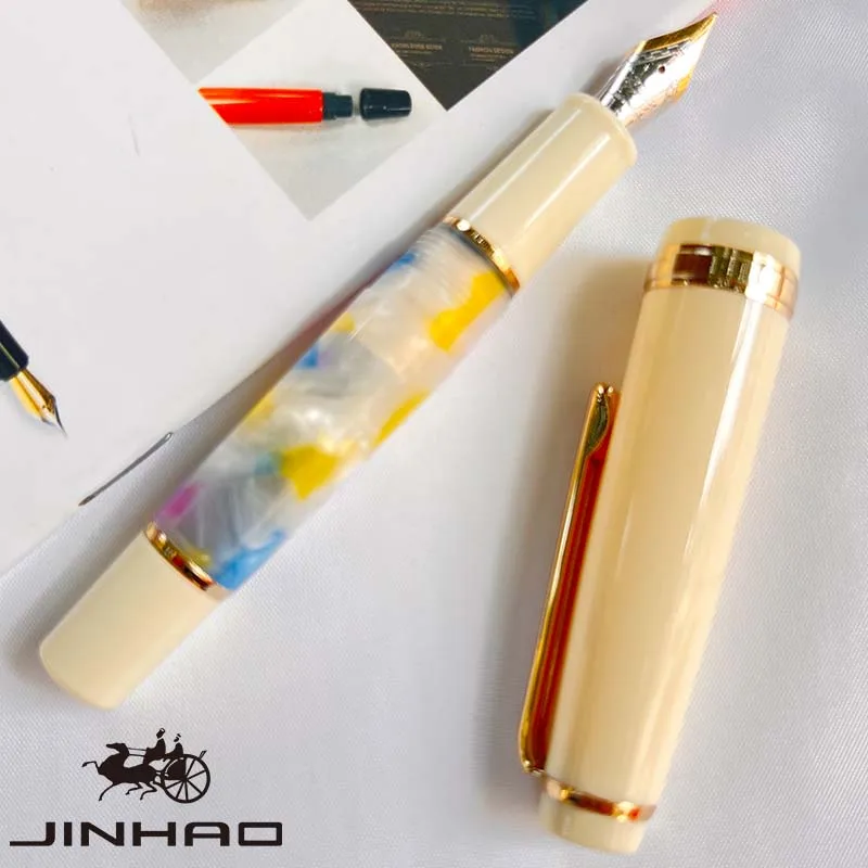 1 PCS 82 Office Stationery Classic Design Acrylic Gold Trim Mini Short Pocket Fountain Pen with Ink Converter