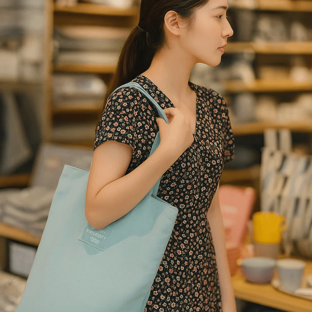 Durable Eco-friendly Canvas Cloth Bags Lightweight Reusable Double-sided Bags Exquisite Foldable Shopping Bags Daily Use