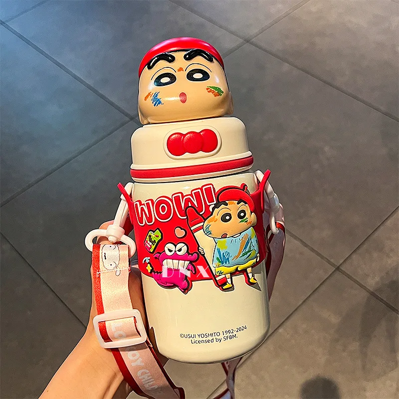 520ml Crayon Shin-chan 316 Stainless Steel Thermos Cup Cute Cartoon Doll Couple Water Cup Large Capacity Straw Cup Gift Toys