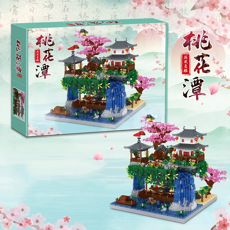 Casa sull'albero Mattoni diamantati Sakura Building Blocks Giardino cinese Architettura Cascata Fai da te Assemblare Giocattoli Regalo per adulti 3320 pezzi