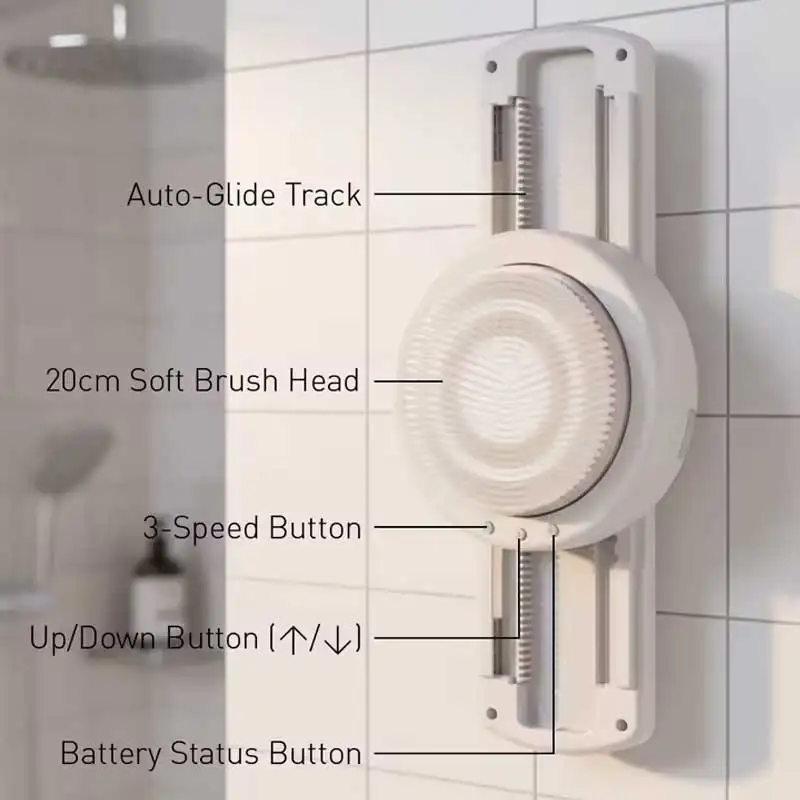 Wall-mounted electric bath massage brush automatic slide rail three-speed adjustable waterproof bath back cleaning exfoliation