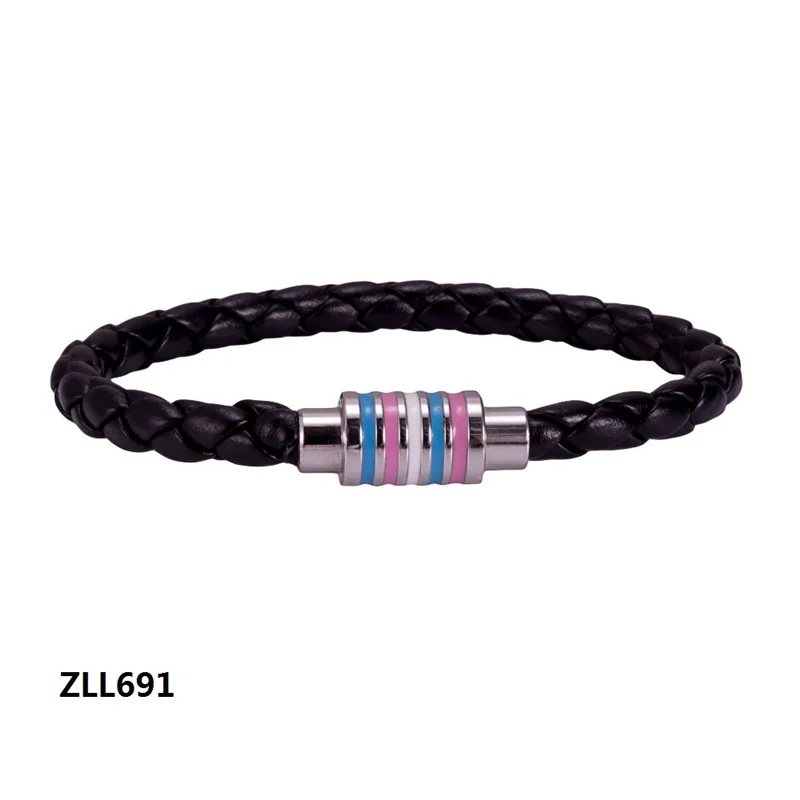 LGBTQIA Pride Love Gifts Pansexual Trans Bisexual Braided Leather Magnet Buckle Bracelet