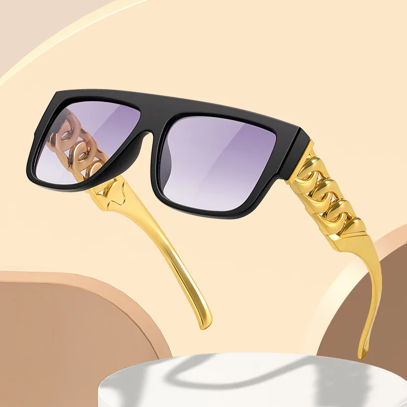 New Trendy Women Sunglasses Hip Hop Flamboyant Men Punk Big Gold Necklace Eyewear Casual Vacation Sun Glasses UV400