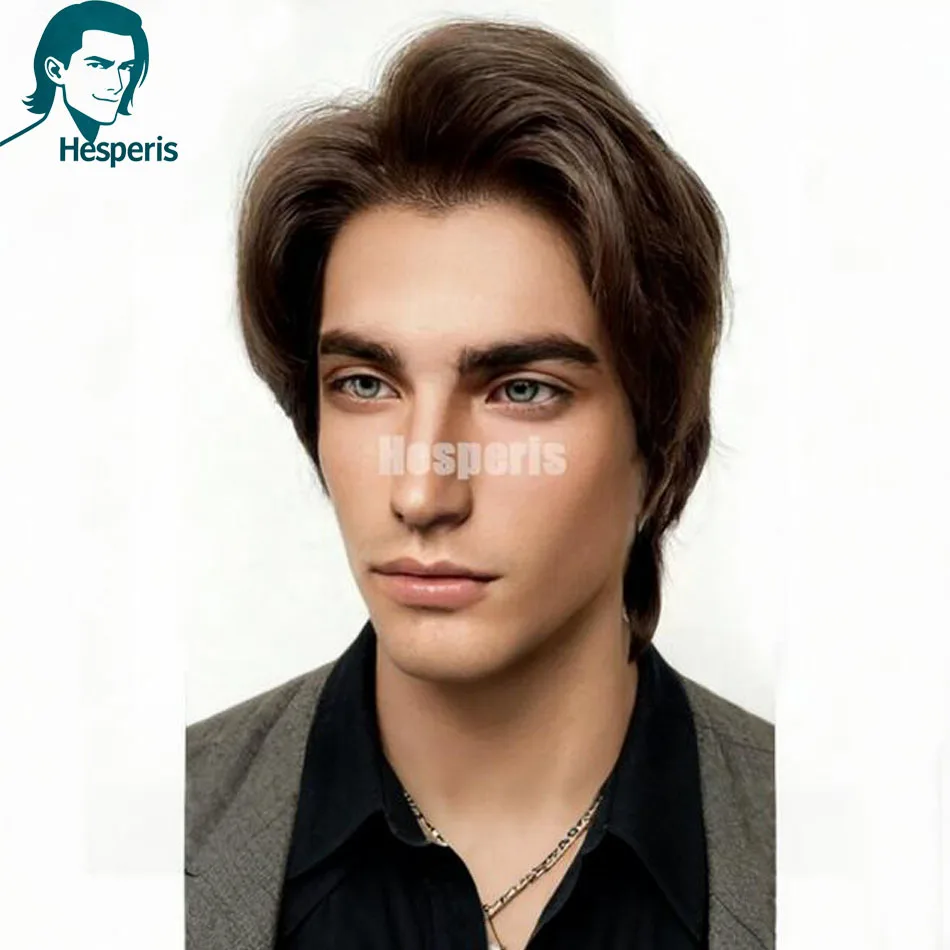 

Hesperis Men's Short Pixie Cut Wig #2 Brown Straight Brazilian Remy Human Hair 13x6 Lace Front Wig For Male Pre-Plucked