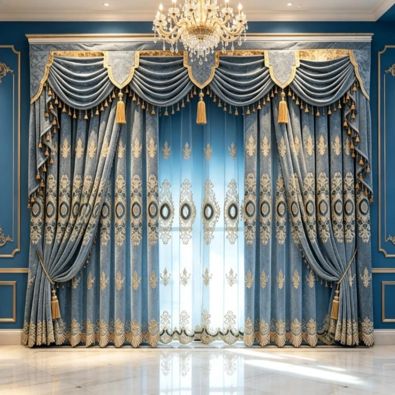 Home Office Buy - European Luxury Chenille Embroidered Curtains for