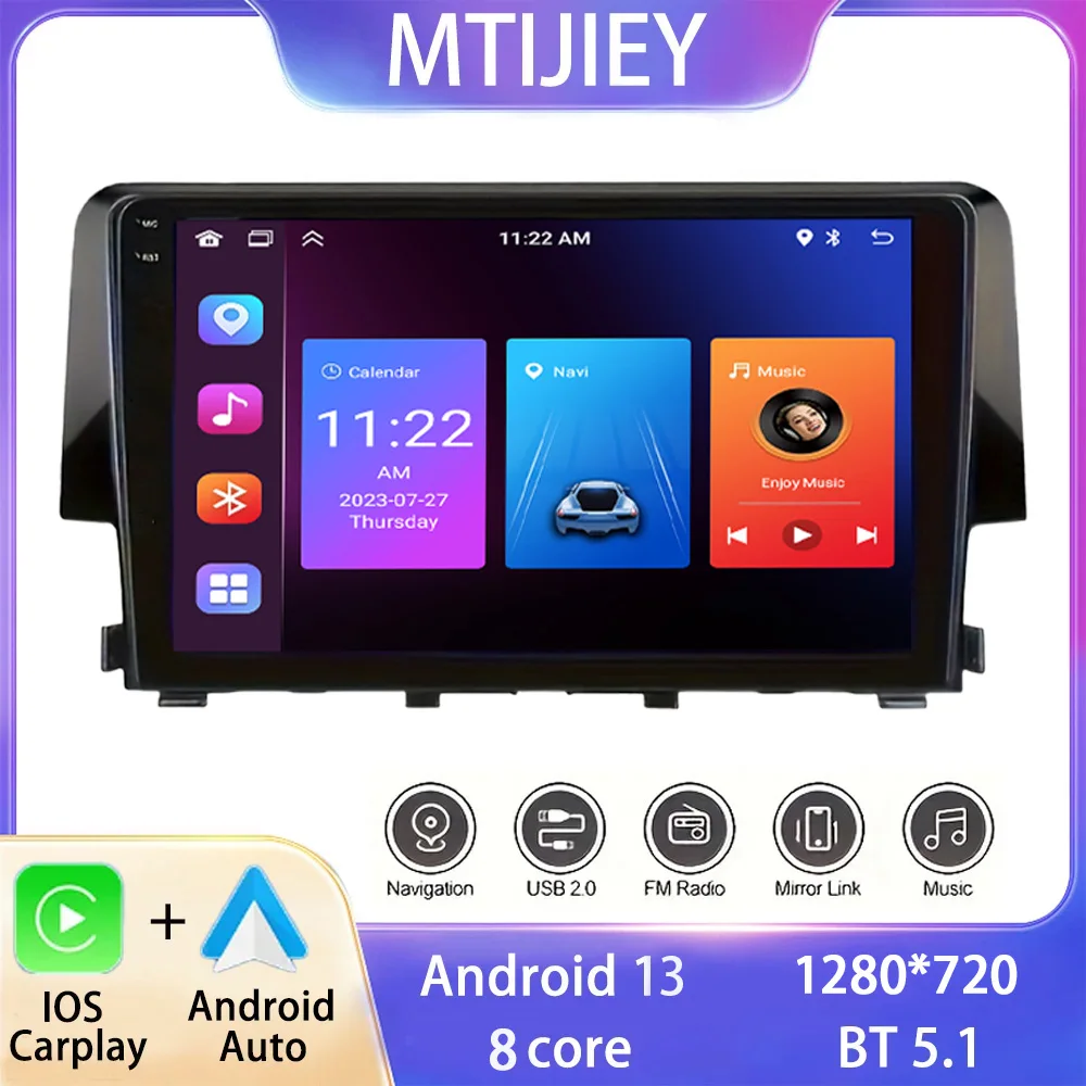 

Honda For Civic 2016 Car Stereo For Android 13 With Mirror Link Navigation Audio With FM WIFI Built-in Wireless carplay radio