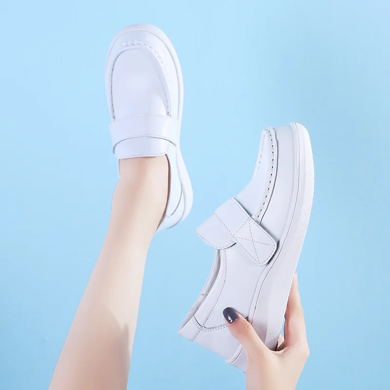 Nurse White Women\'s Spring Summer 2022 New Thick-soled Soft Leather Single Shoes Autumn Casual Flats Bottom Comfortable Loafers