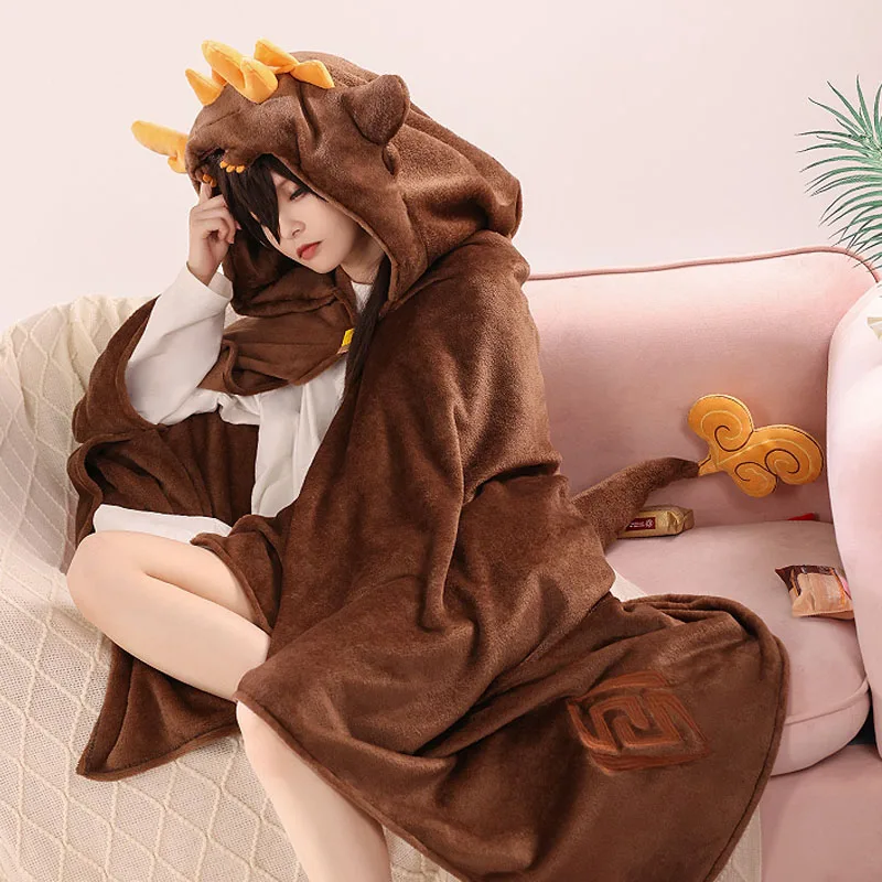 Game Genshin Impact Kaedehara Kazuha/Xiao/Zhongli Cosplay Costume Anime Flannel Hooded Air Conditioning Blanket Halloween Cloak