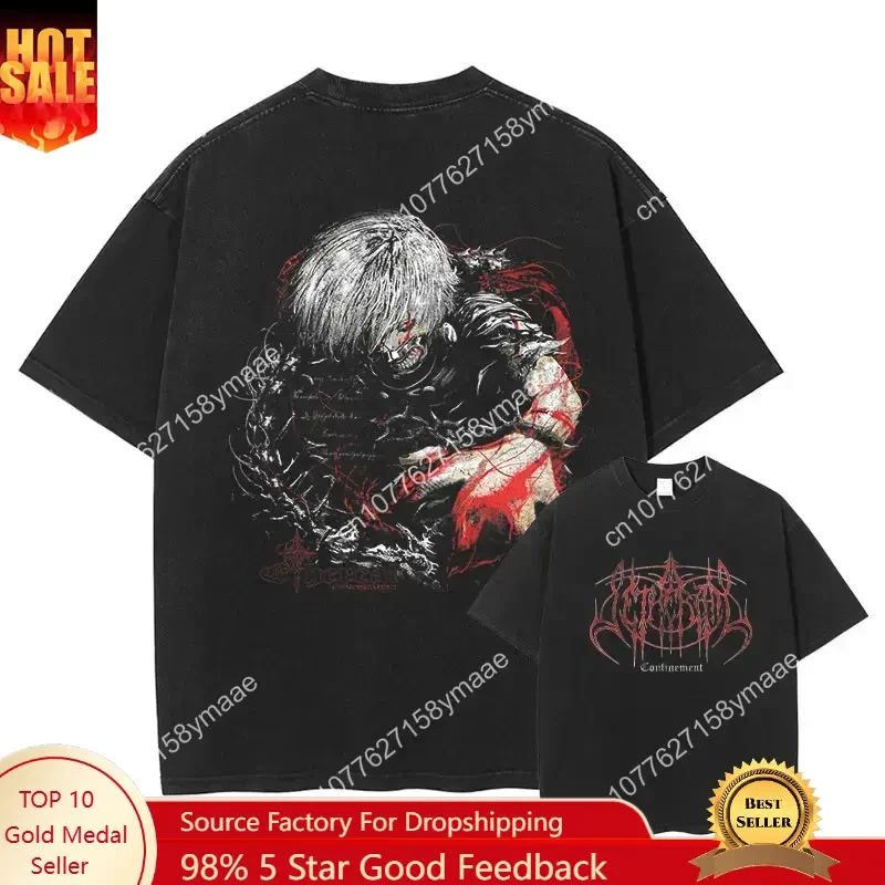 

Kaneki Ken T Shirt Anime Manga Oversized Vintage Washed T-shirts Streetwear Retro Manga DTG Printing Tops Tees Men 100% Cotton