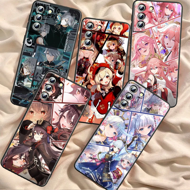 Genshin Impact Cartoon Fashion For Samsung Galaxy S24 S23 S22 S21 S20 FE S10 S10E Plus Ultra Pro Lite 5G Black Back Phone Case