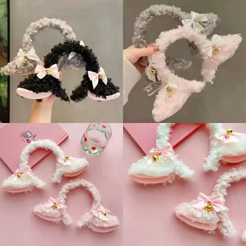 Fashion Plush Sheep Ears Headband Fancy Props Handmade Bowknot Head Hoop Simulation Headpiece Costume Party