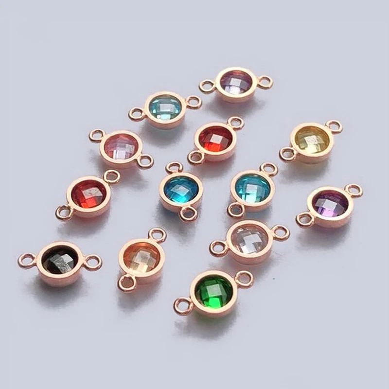 4mm Checkerboard Birthstone Connectors 14K Rose Gold Filled with Top Quality Cubic Zirconia Bezel Charm for Permanent Jewelry