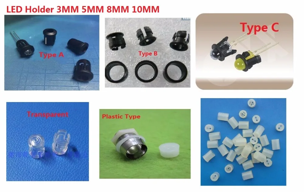 50PCS 3MM 5MM 8MM 10MM F3 F5 F8 F10 LED ไดโอดผู้ถือ/ที่นั่ง/คลิป Blace พลาสติก/โลหะ Chrome Bezel แผงจอแสดงผล/interval Block PC