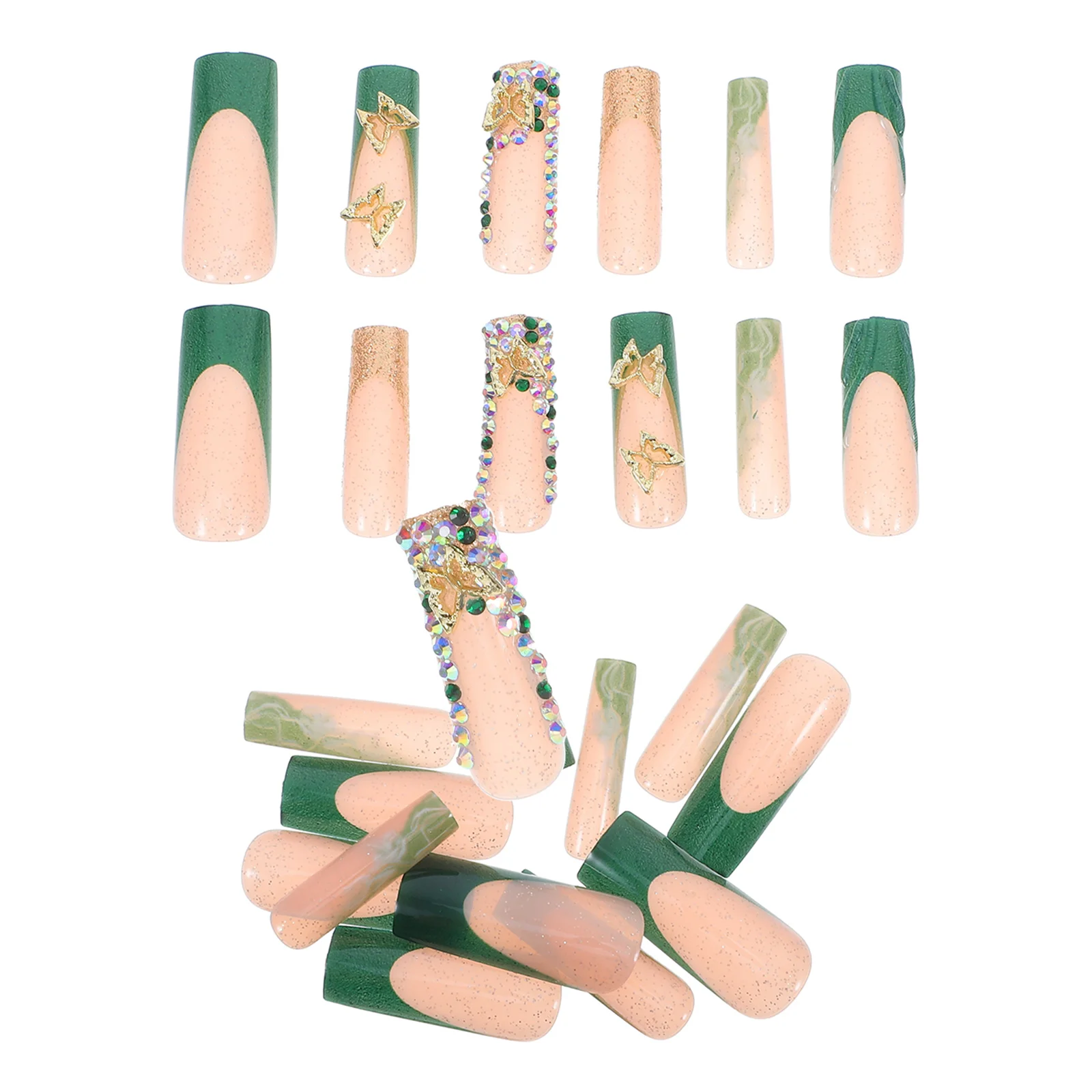 

24pcs Reusable Glue Fake French Tip Coffin Butterfly Press On Nails For Women New Year'S Eve Celebration Full Coverage