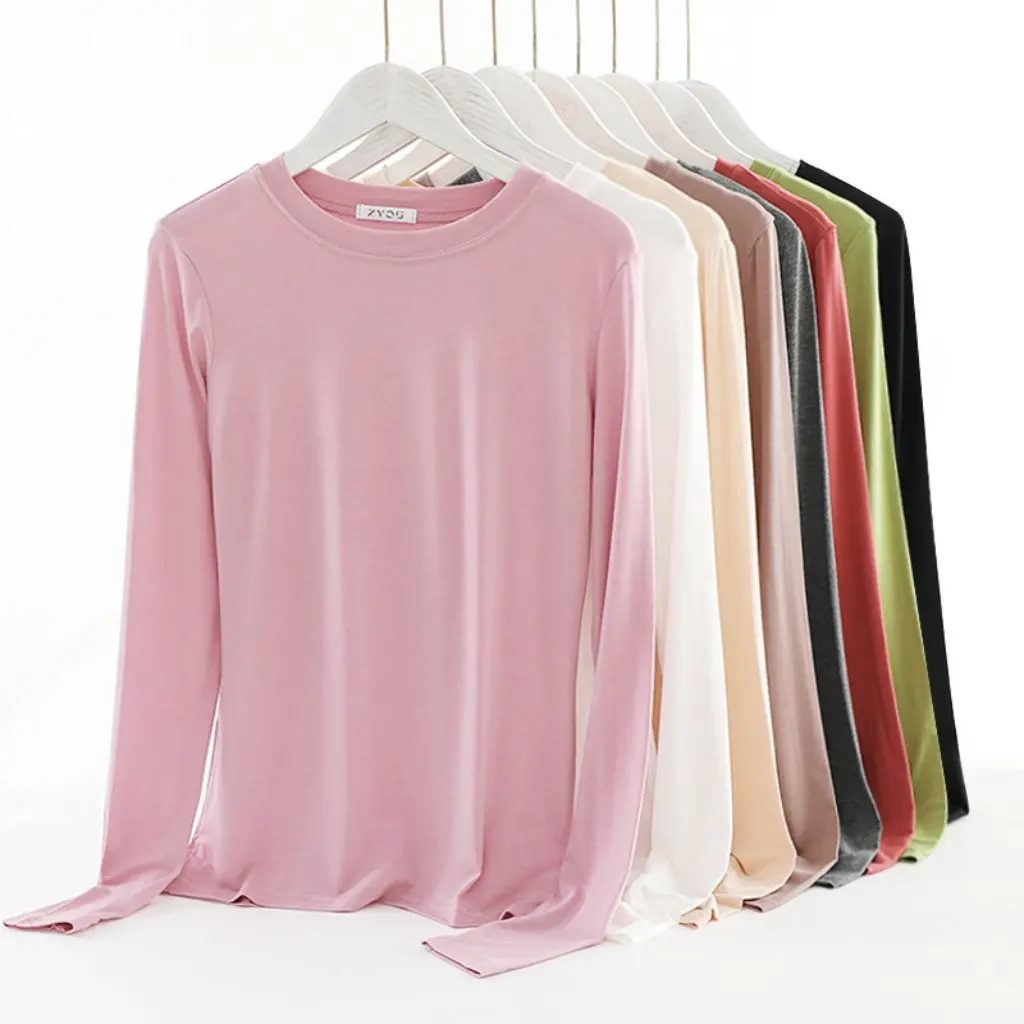 

Women's Modal Long-Sleeved T-shirt Korean round Neck Slim Fit Solid Color Large Size Base Shirt Spring All-Match Top