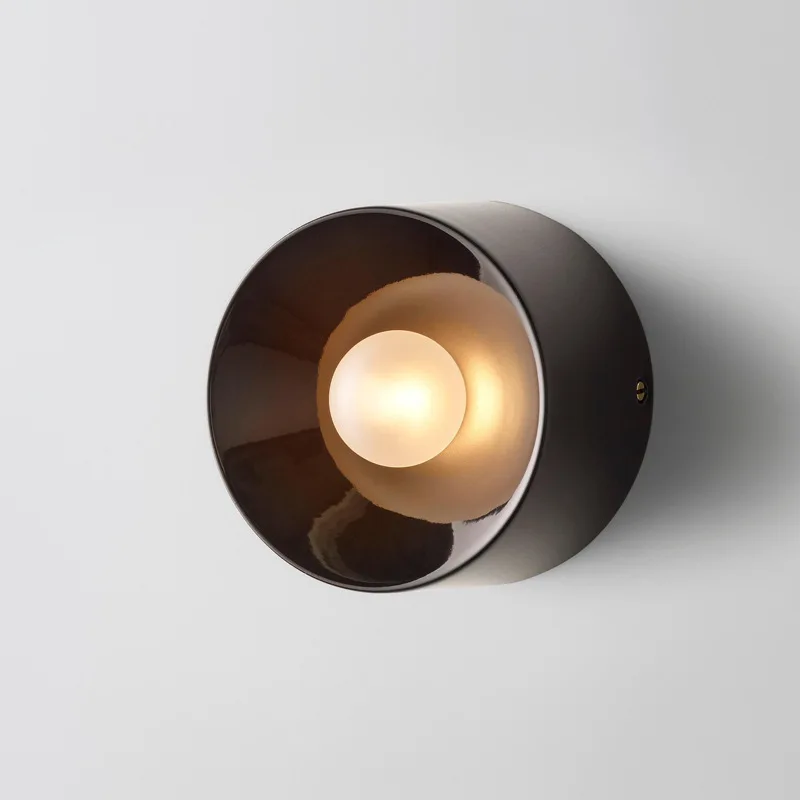 

Light luxury modern minimalist Bauhaus round metal paint black living room dining room bedroom small wall lamp