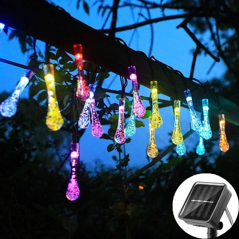 

20/30LED Solar Water Drop String Lights Outdoor Waterproof 8 Mode Fairy Light Christmas Wedding Decor Garden Party Decoration